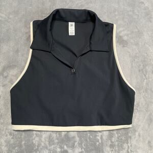 Favorite Daughter Top Womens L Black Cropped Polo Tennis Pickleball Golf Active